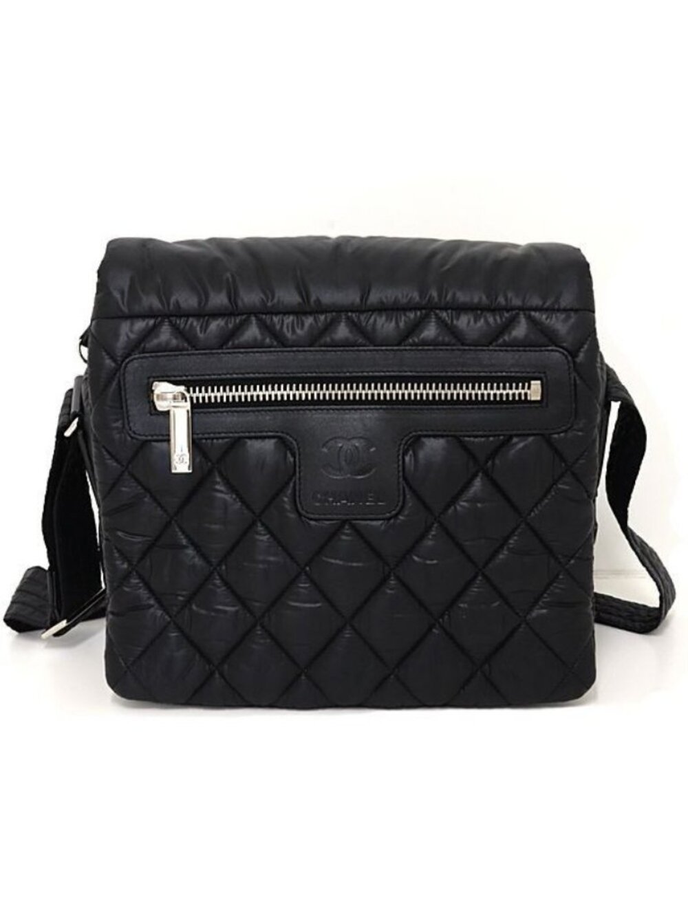 Chanel Coco Cocoon Shoulder Bag Nylon Leather Black